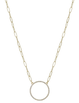 Gold Chain with Open Rhinestone Circle Necklace