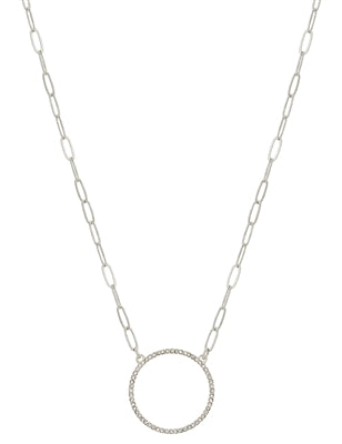 Silver Chain with Open Rhinestone Circle Necklace