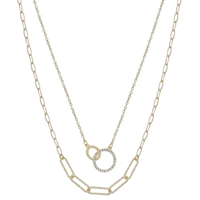 Gold Linked Pendant Layered with Chain 16"-18" Necklace