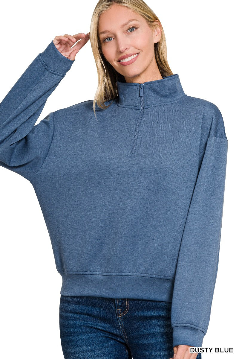 By the Fire Quarter Zip - Dusty Blue