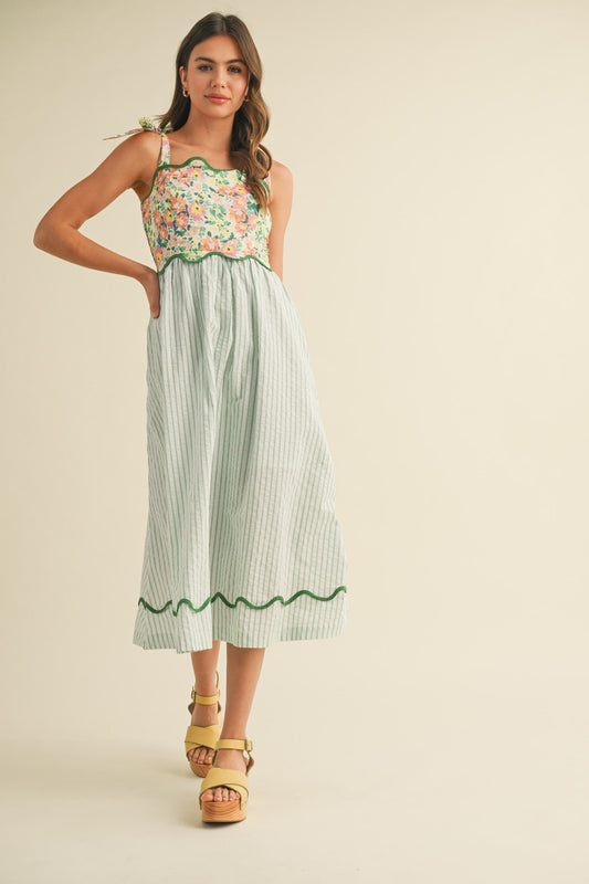 Good Vibes Only Midi Dress - Dusty Sage