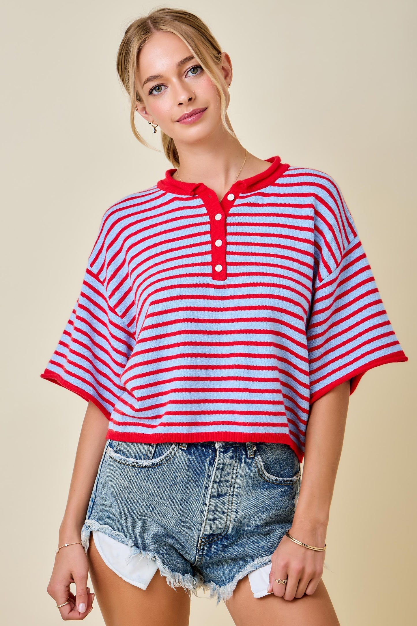 The She Makes Sweater Top - Blue/Red