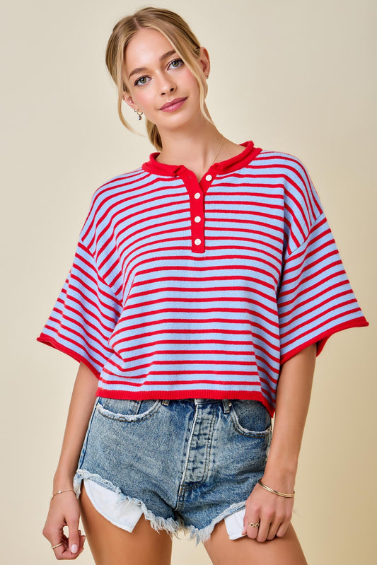 The She Makes Sweater Top - Blue/Red