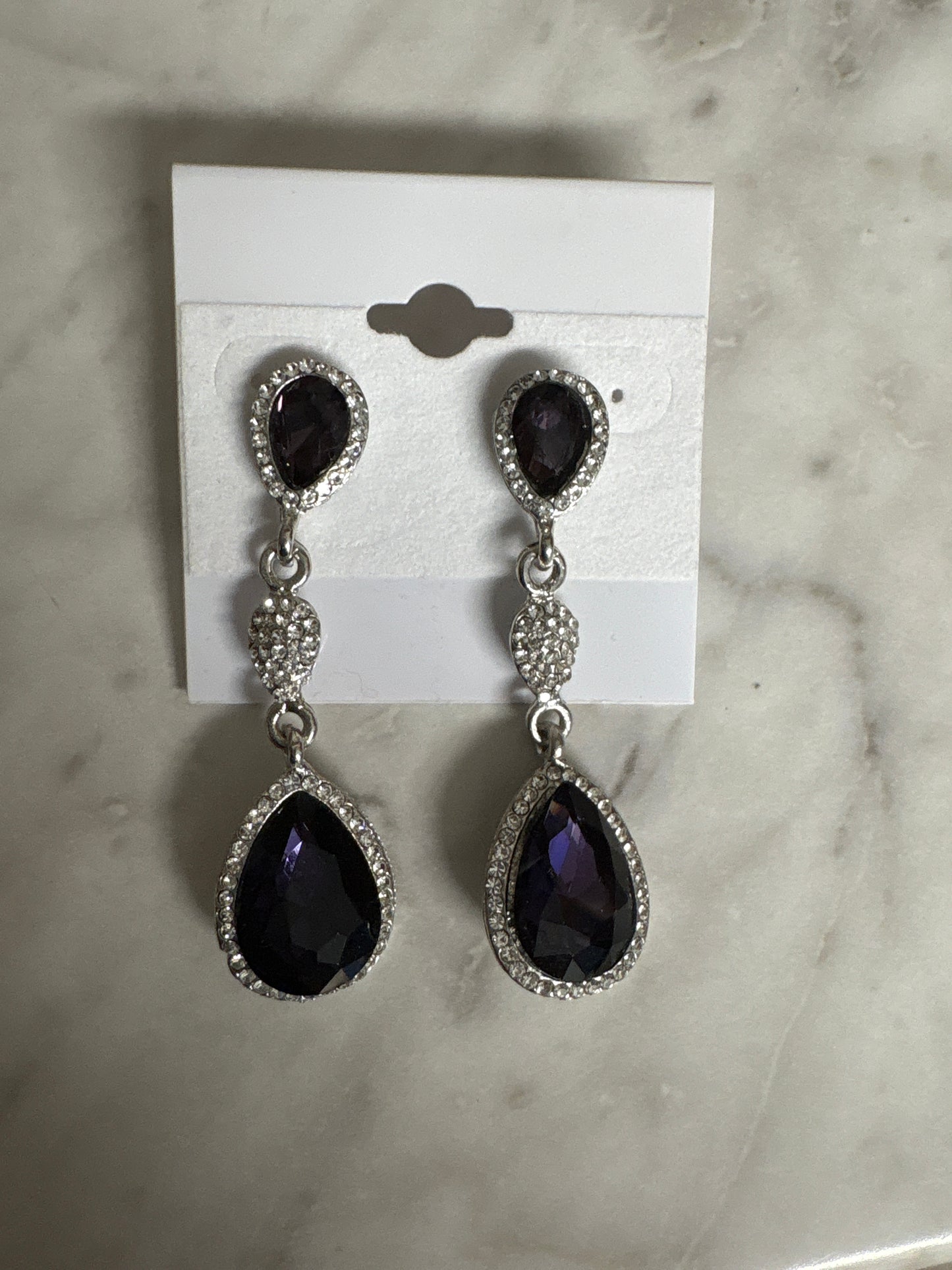 Formal Earring 2 tier Black Diamond drop