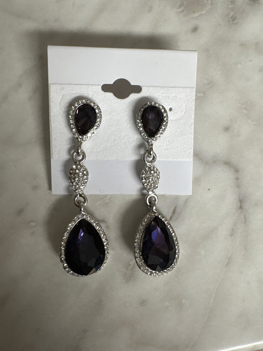 Formal Earring 2 tier Black Diamond drop