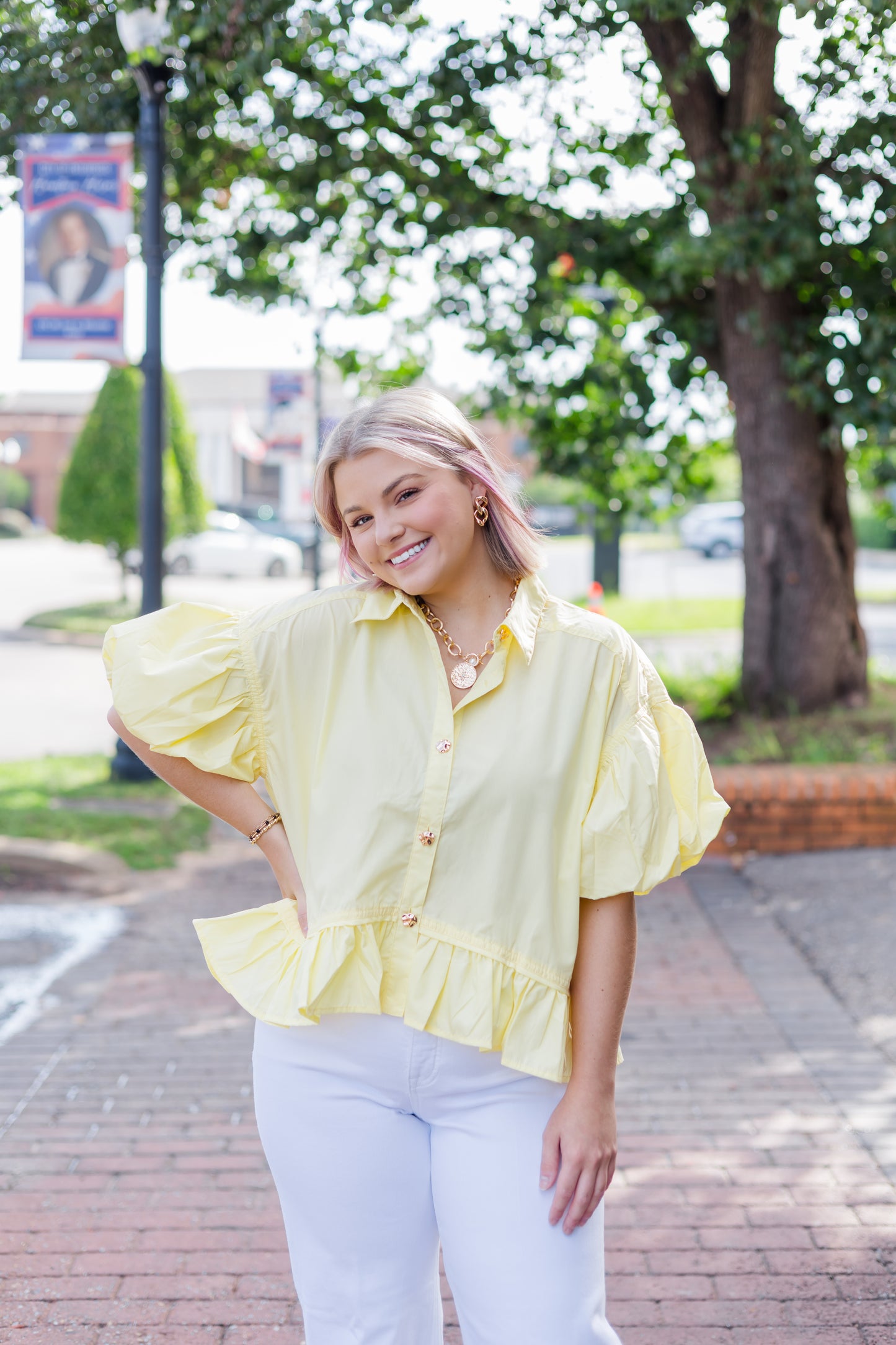 Cute as a Button Top - Yellow