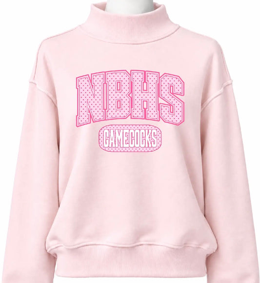 NBHS Gamecocks Pink Polka Dot Mock Neck