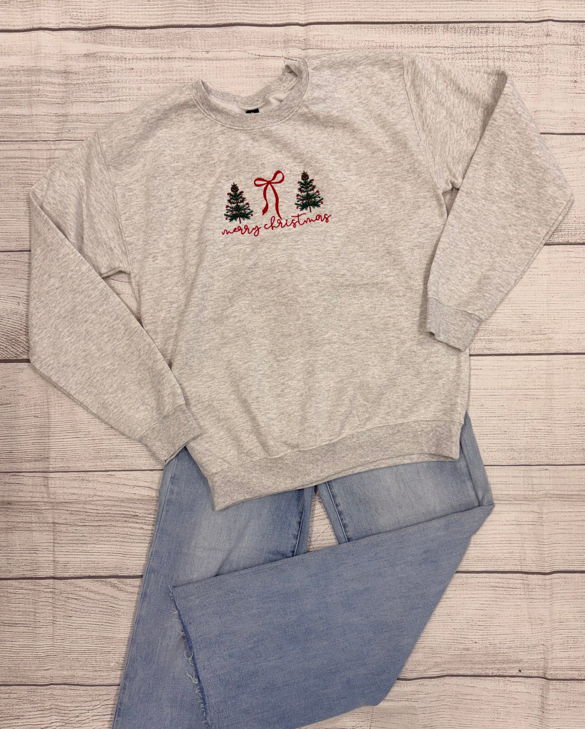 Merry Christmas Bow Embroidered Sweatshirt