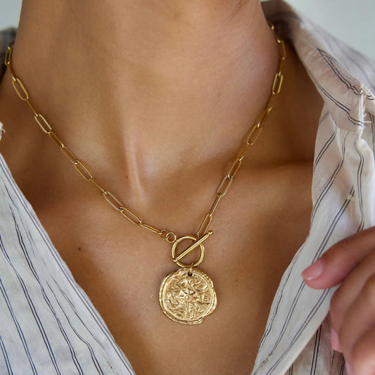 Ellie Vail Asher Compass Pendant Toggle Chain Necklace