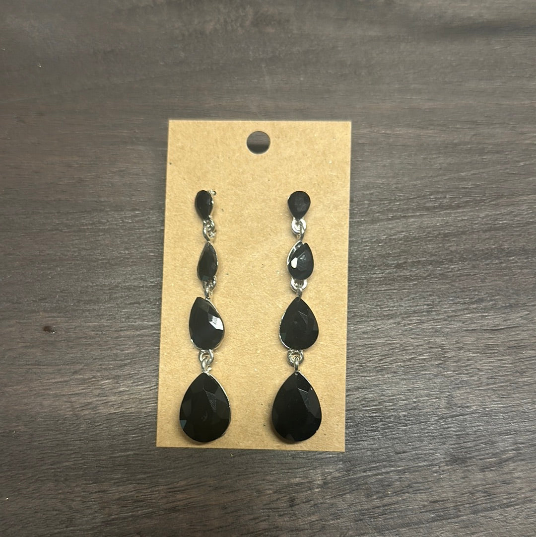 Formal Earrings Black Silver Base Ovals