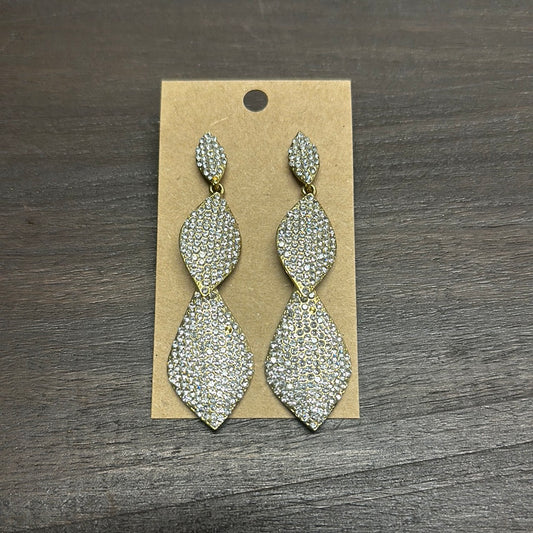 Formal Earrings Gold Base Silver Stoned Tiered Leaf