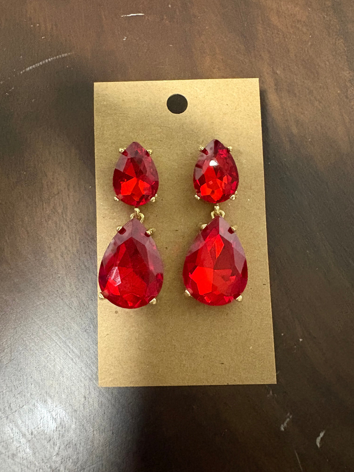 Formal Earrings Red Double Teardrop Dangle