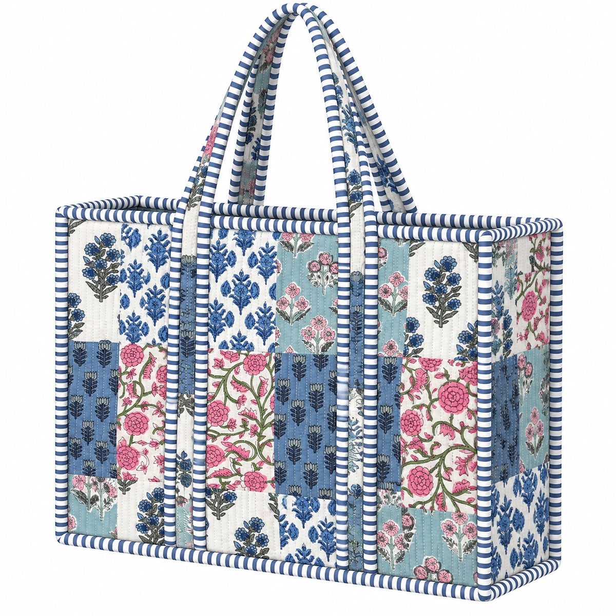 Pastel Blue Patchwork Quilted Bag - Large Tote