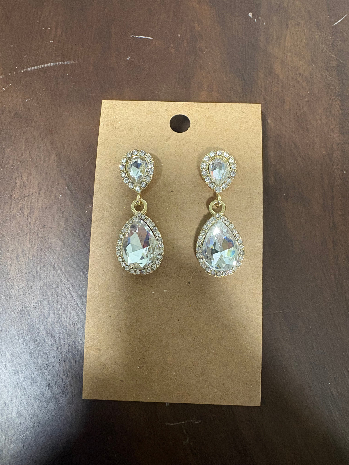 Formal Earrings Gold Base Clear Outlined Teardrop