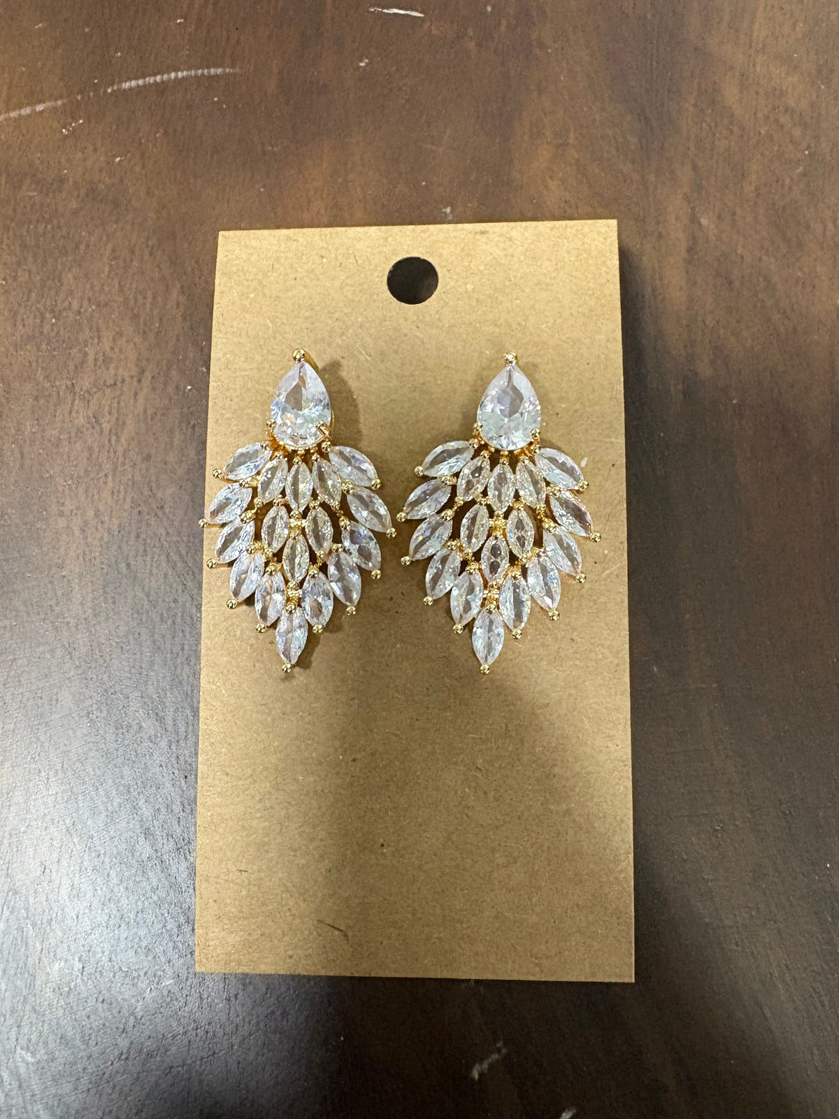 Formal Earrings Gold Base Clear Cluster