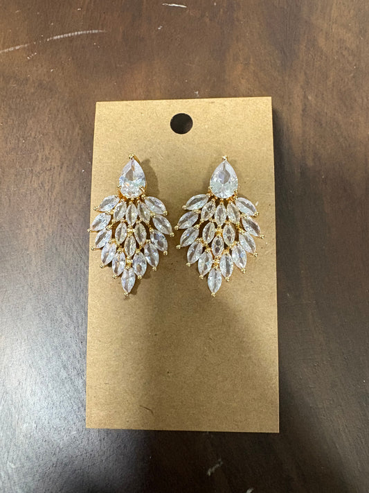 Formal Earrings Gold Base Clear Cluster