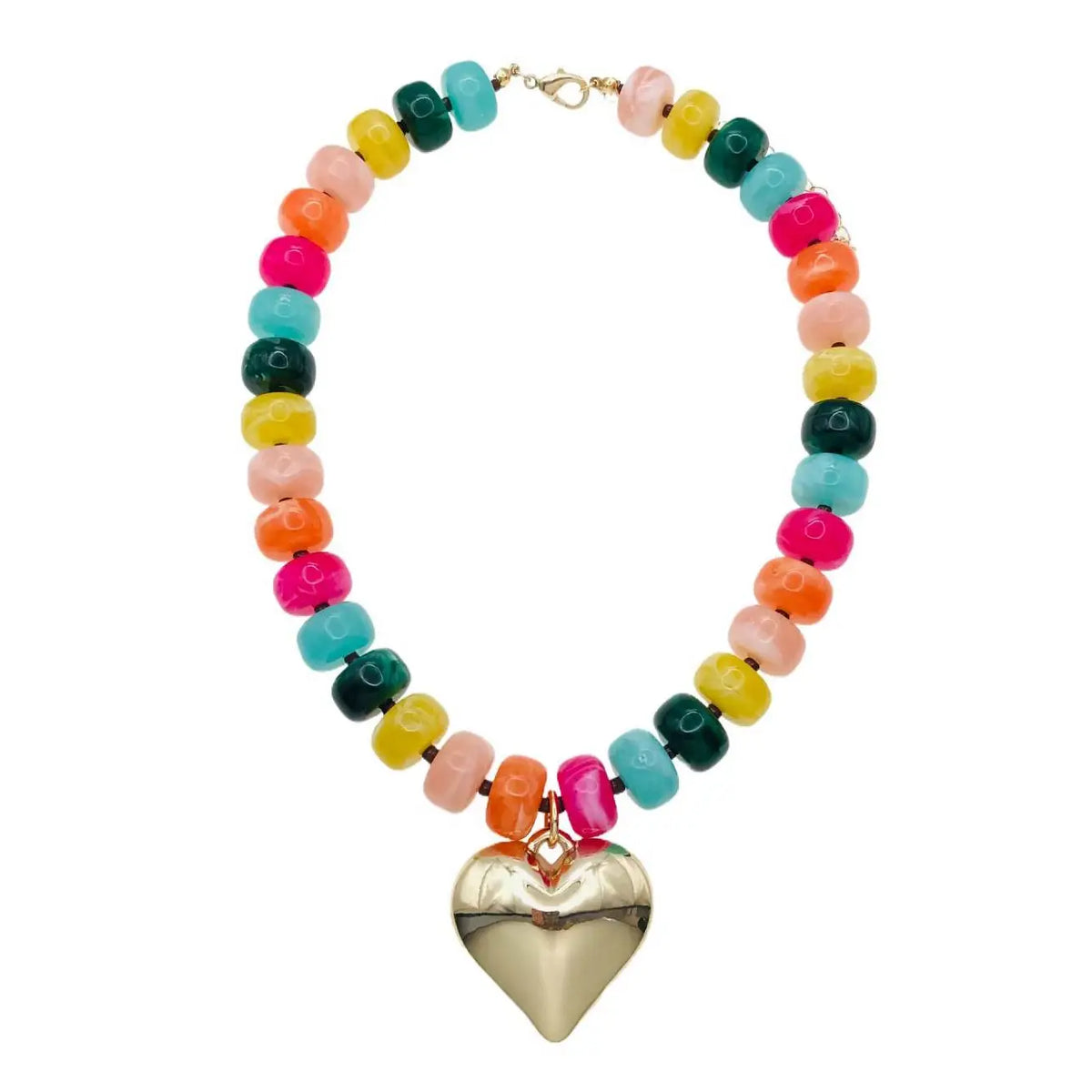 Beaded Necklace - Multi with Heart