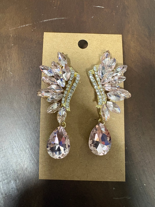 Formal Earrings Light Pink Gold Angel Winged Teardrop