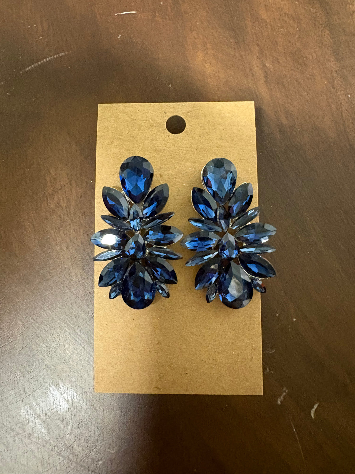 Formal Earrings Navy Blue Silver Base Cluster