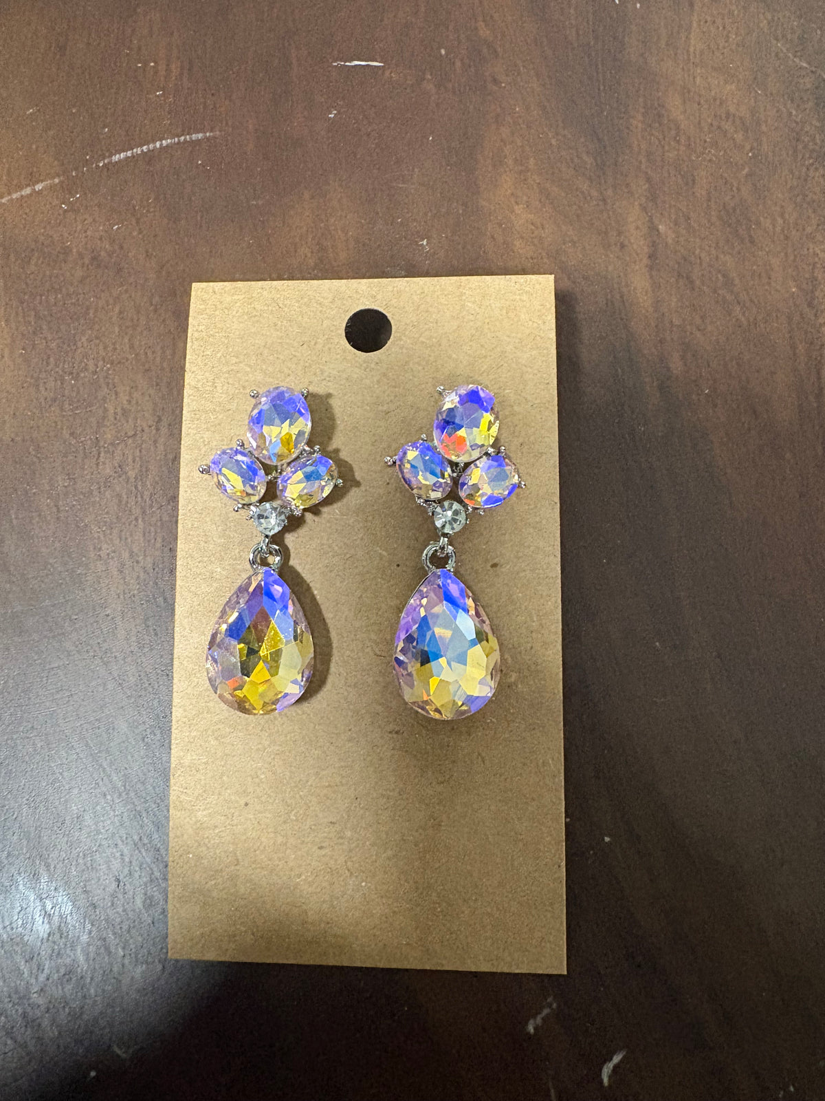 Formal Earrings Silver Base Warm AB Cluster Teardrop