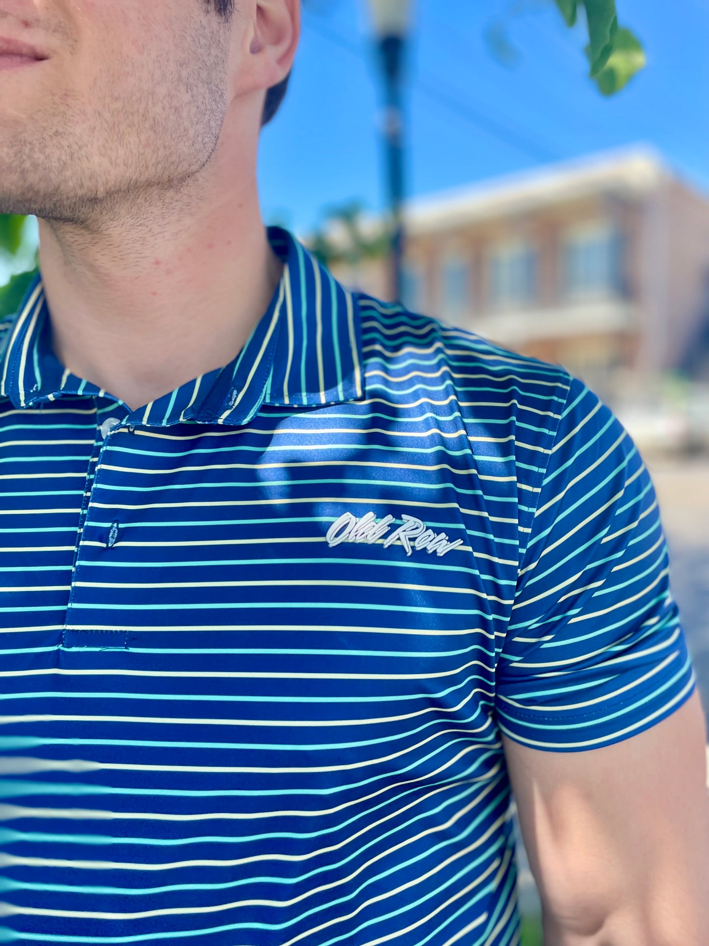 Old Row Striped Polo - Navy