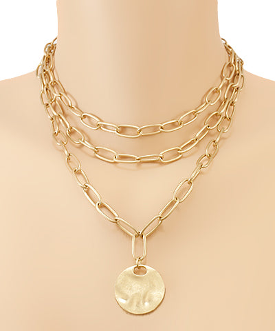 Layered Hammered Disk Necklace