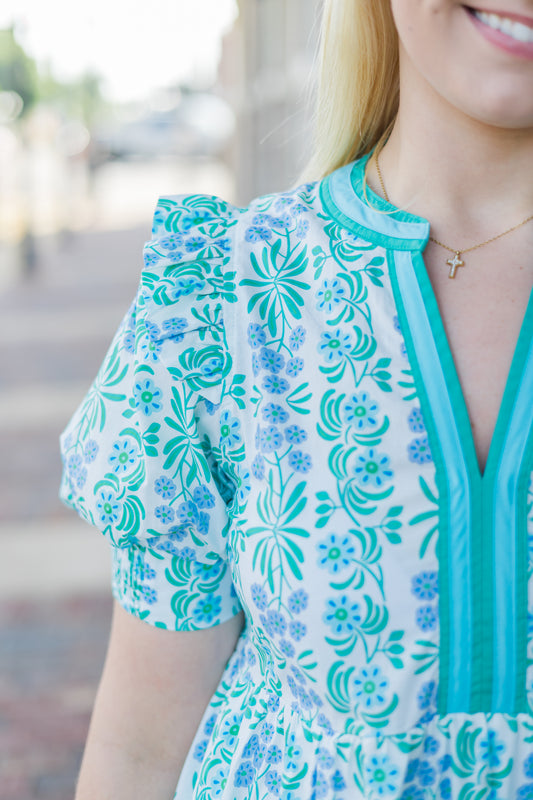 Azure Flowers Midi Dress
