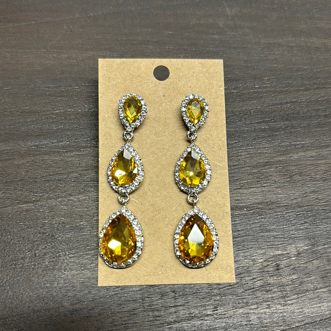 Formal Earrings Yellow with Gold Base Silver Outlined Drop
