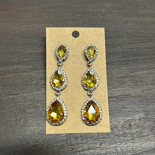 Formal Earrings Yellow with Gold Base Silver Outlined Drop