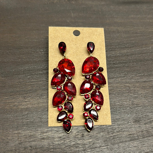 Formal Earrings Red Gold Base Leaf Line