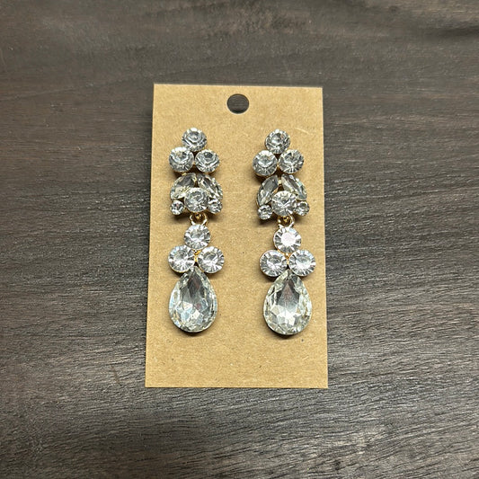 Formal Earrings Gold Base Clear Stone Circle Dangles