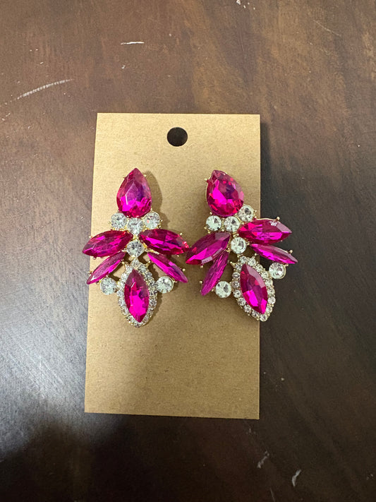 Formal Earrings Hot Pink Gold Base Bee
