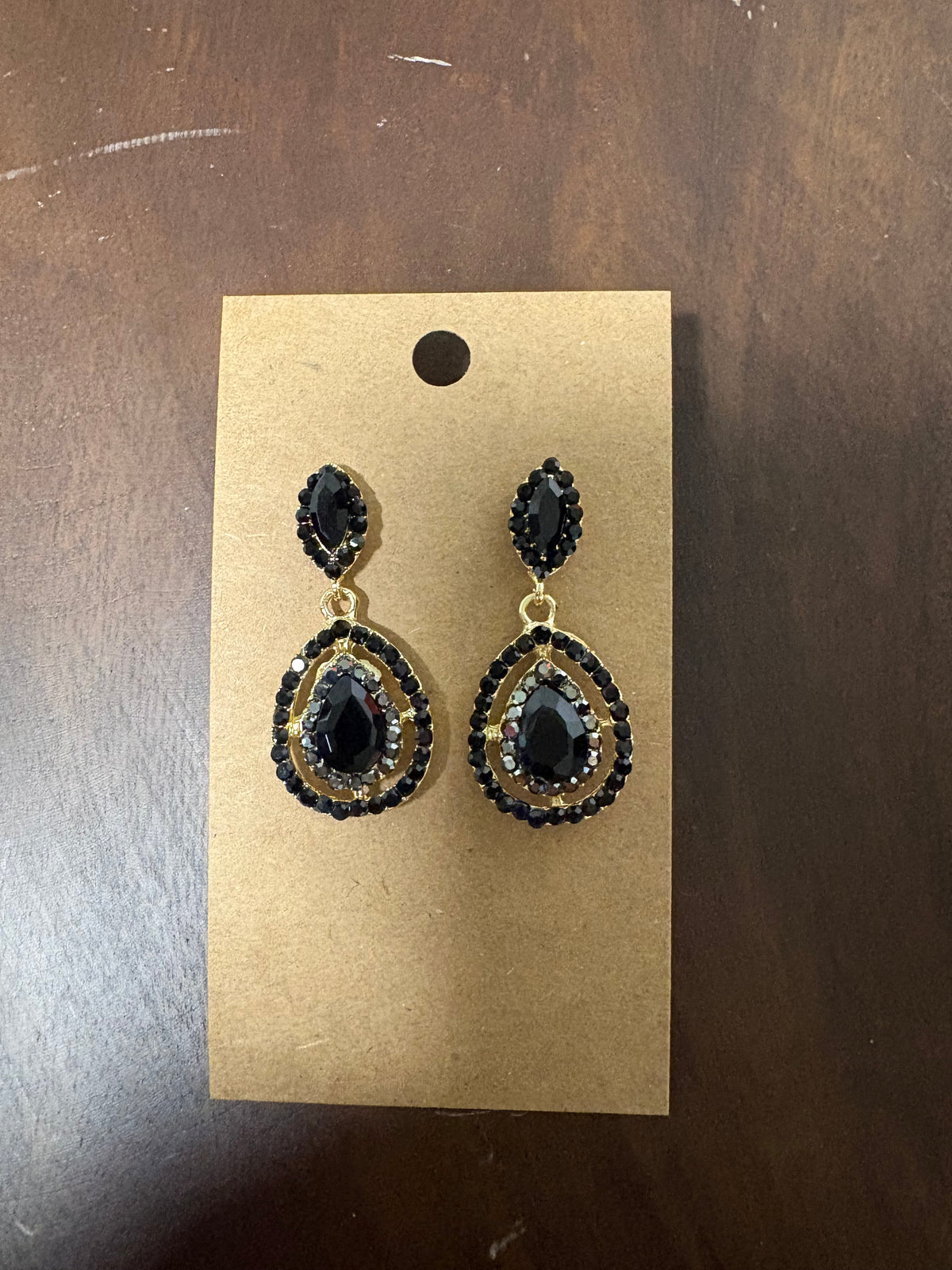 Formal Earrings Black Gold Base Detailed Open Teardrop