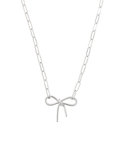 Silver Bow Paperclip Necklace