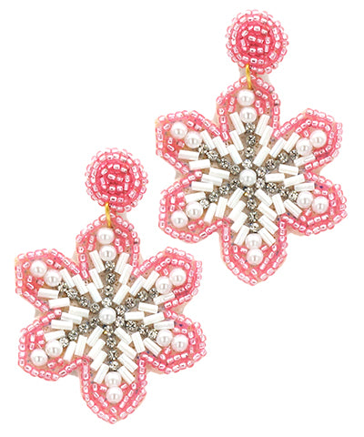Pink Snowflake Beaded Earrings