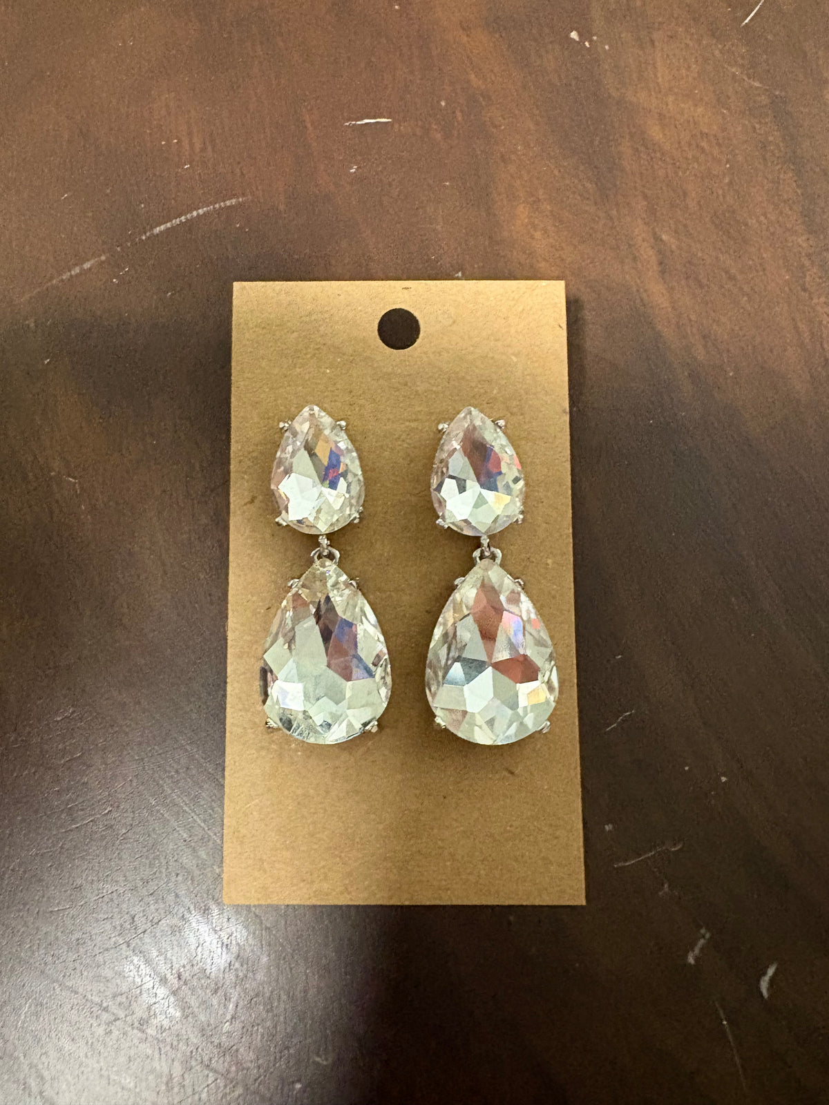 Formal Earrings Silver Clear Double Teardrop Dangle
