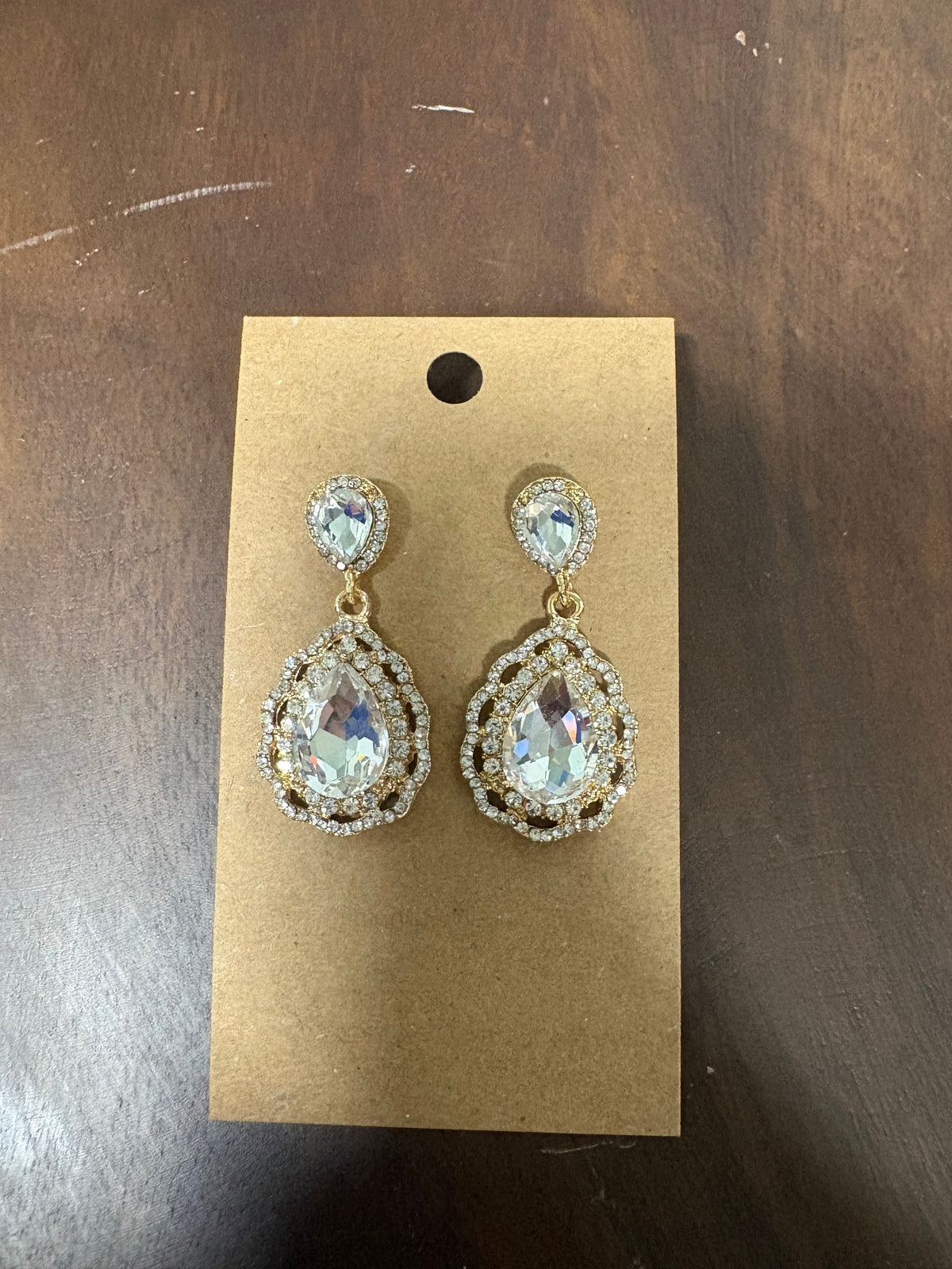 Formal Earrings Gold Base Clear Detailed Teardrop