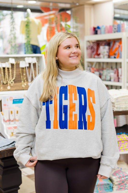 TIGERS Stripe Mock Neck - Grey