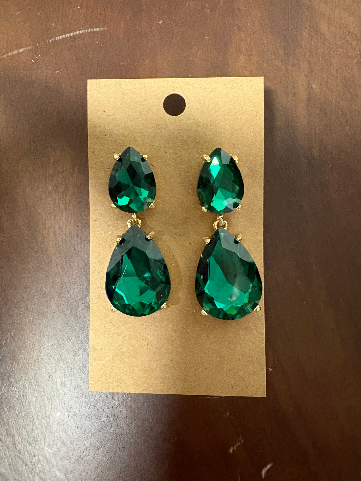 Formal Earrings Emerald Green Double Teardrop Dangle