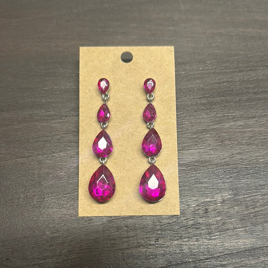 Formal Earrings Hot Pink Silver Base Ovals