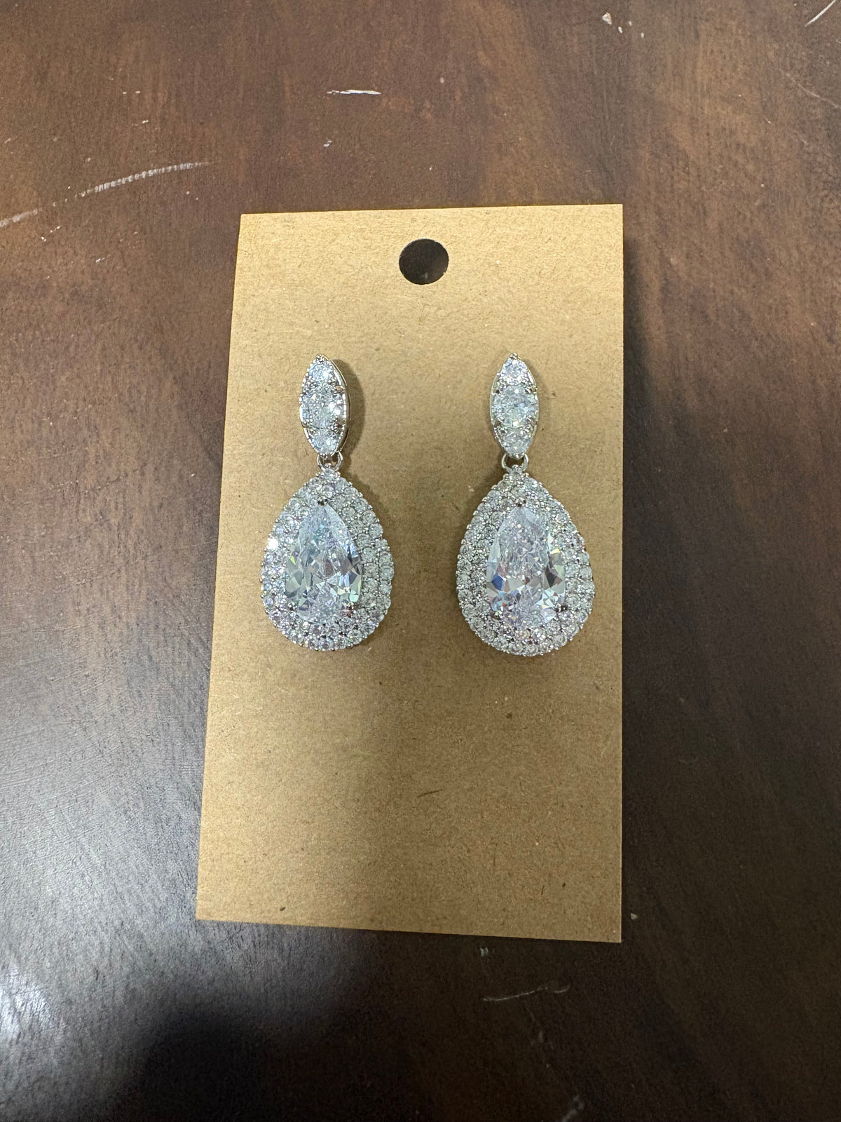 Formal Earrings Silver Base CZ Detailed Teardrop