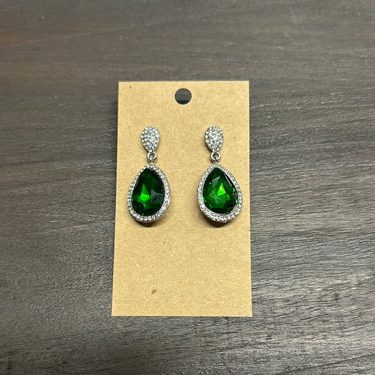 Formal Earrings Green Silver Base Outline Dangle