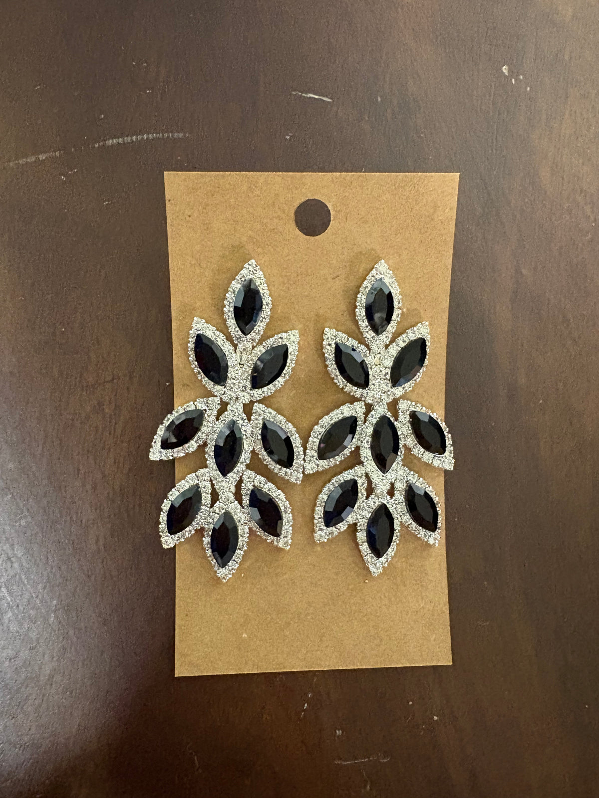Formal Earrings Black Silver Outlined Cluster Dangle