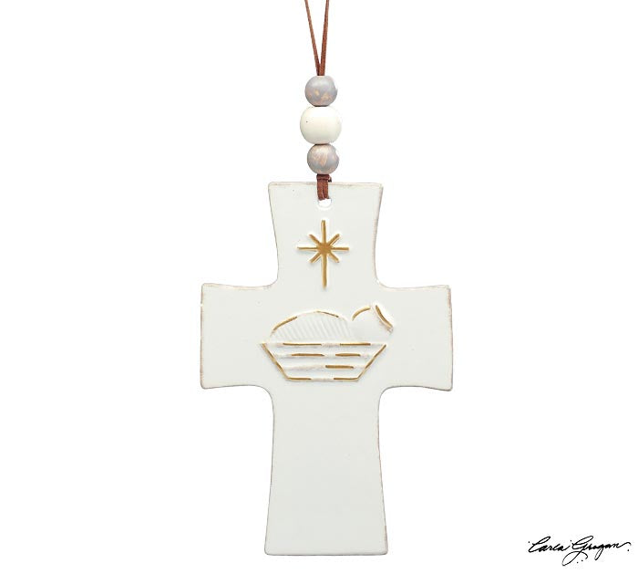 Ceramic Cross A Child Is Born Ornament