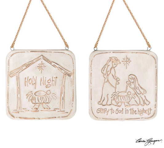 Square Ceramic Nativity Ornament