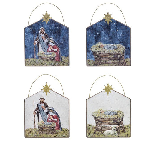 Wooden Creche Shape Holy Family Ornament