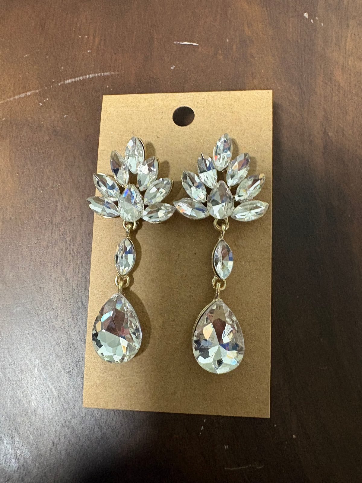 Formal Earrings Gold Base Clear Peacock Teardrop Dangle