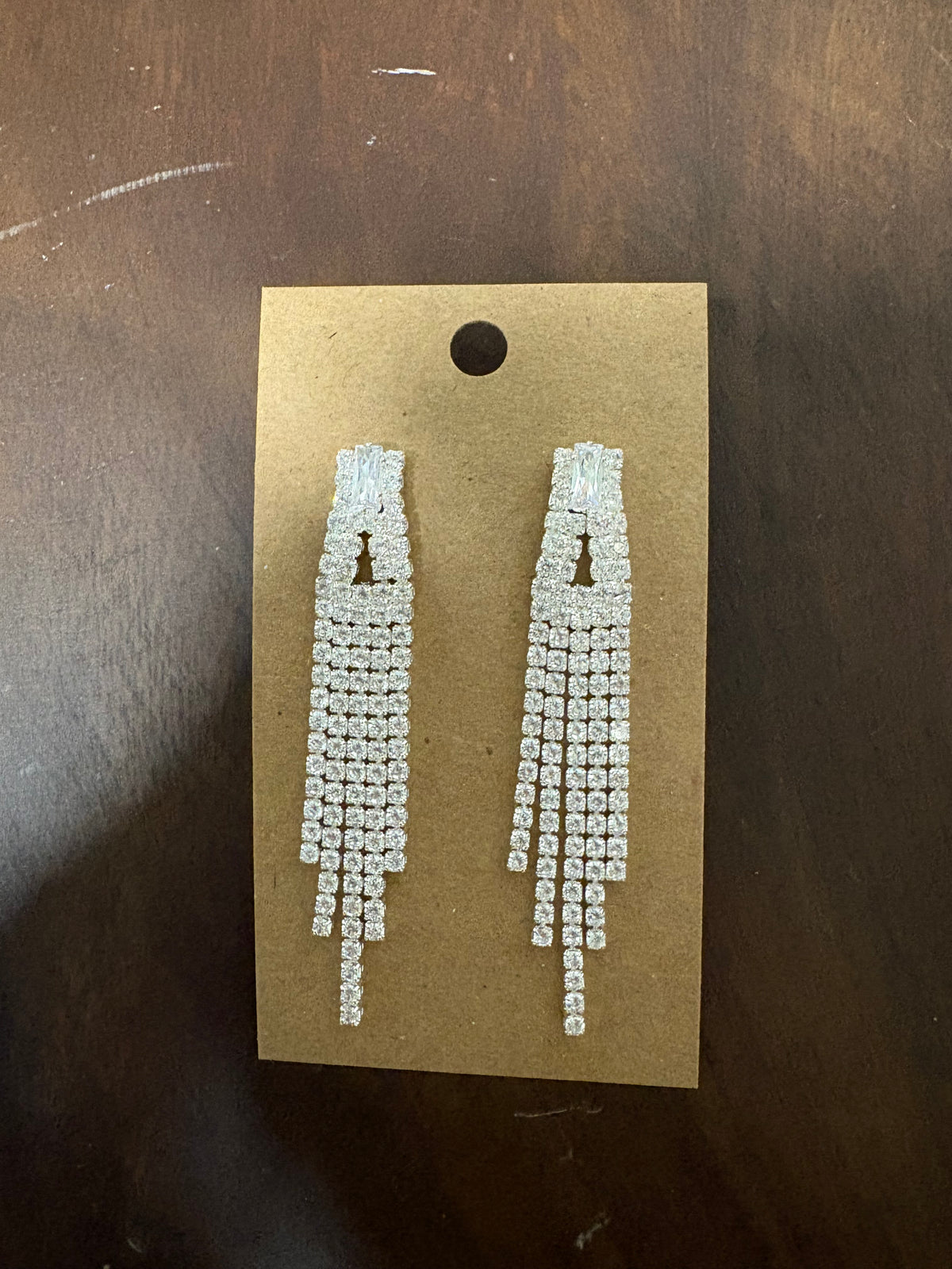 Formal Earrings Silver Base Clear Rhinstone Dangle