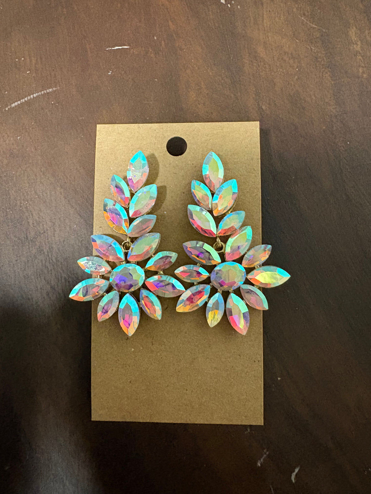 Formal Earrings Gold Base AB Oval Center