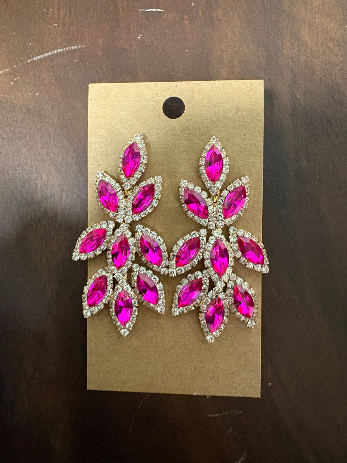 Formal Earrings Hot Pink Gold Base Silver Outlined Cluster Dangle